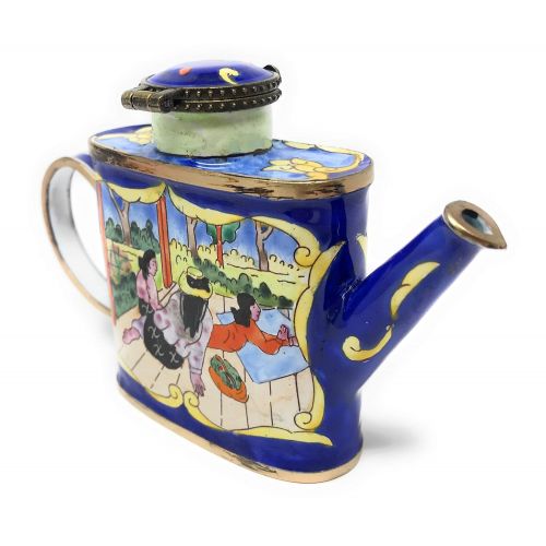  Kelvin Chen Gauguins Siesta Enameled Miniature Teapot with Hinged Lid, 4.5 Inches Long