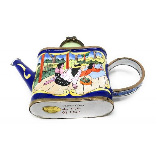  Kelvin Chen Gauguins Siesta Enameled Miniature Teapot with Hinged Lid, 4.5 Inches Long