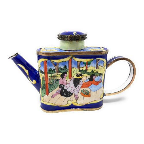  Kelvin Chen Gauguins Siesta Enameled Miniature Teapot with Hinged Lid, 4.5 Inches Long