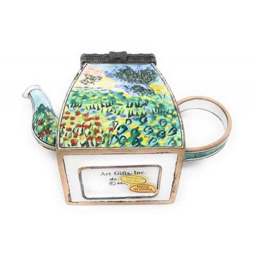  Kelvin Chen Van Gogh Garden in Bloom Enameled Miniature Teapot with Hinged Lid, 4 Inches Long