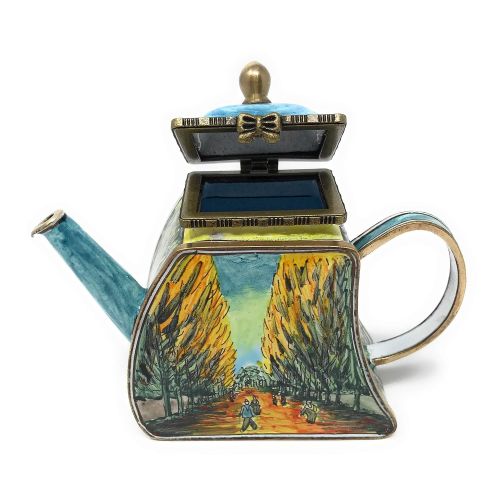  Kelvin Chen Van Gogh Les Alyscamps Enameled Miniature Teapot with Hinged Lid, 4.25 Inches Long