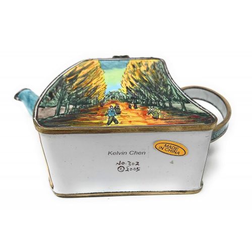  Kelvin Chen Van Gogh Les Alyscamps Enameled Miniature Teapot with Hinged Lid, 4.25 Inches Long