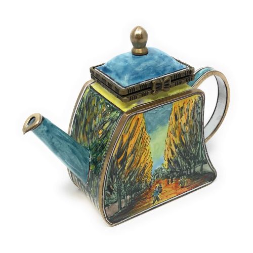  Kelvin Chen Van Gogh Les Alyscamps Enameled Miniature Teapot with Hinged Lid, 4.25 Inches Long
