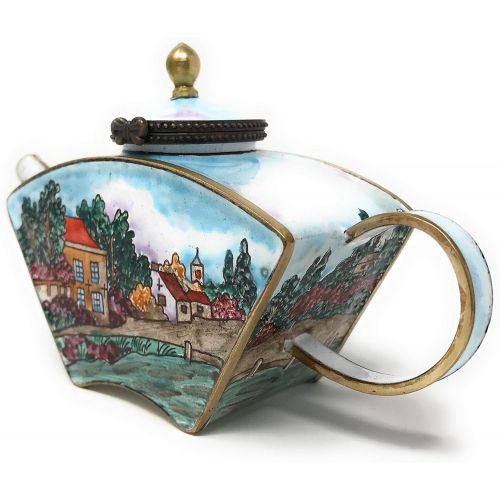  Kelvin Chen Old Village Enameled Miniature Teapot with Hinged Lid, 5.5 Inches Long