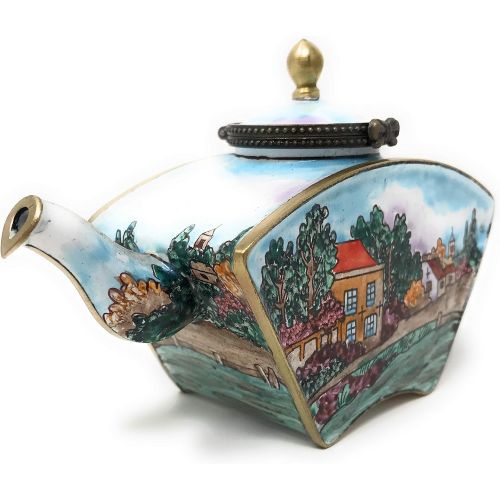  Kelvin Chen Old Village Enameled Miniature Teapot with Hinged Lid, 5.5 Inches Long