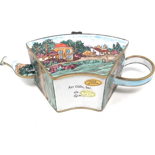  Kelvin Chen Old Village Enameled Miniature Teapot with Hinged Lid, 5.5 Inches Long