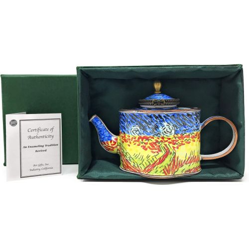  Kelvin Chen Vincent Van Gogh Wheat Field with Crows Enameled Miniature Teapot with Hinged Lid, 4.75 Inches Long