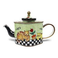 Kelvin Chen Cats Enameled Miniature Teapot with Hinged Lid, 5 Inches Long