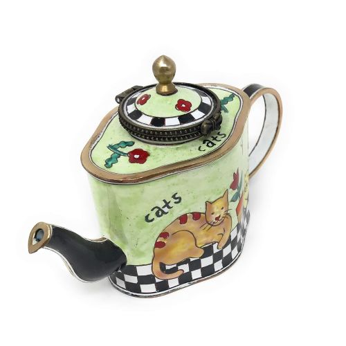  Kelvin Chen Cats Enameled Miniature Teapot with Hinged Lid, 5 Inches Long