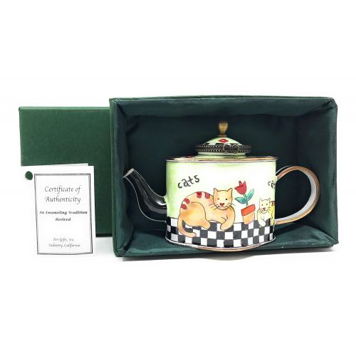  Kelvin Chen Cats Enameled Miniature Teapot with Hinged Lid, 5 Inches Long