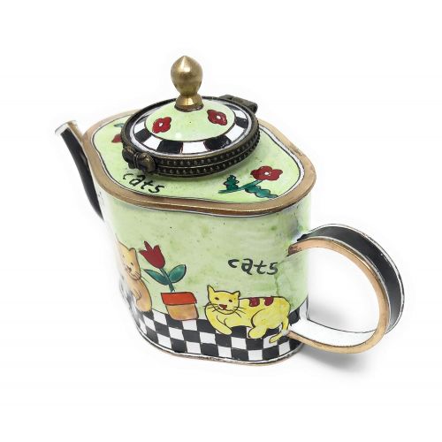  Kelvin Chen Cats Enameled Miniature Teapot with Hinged Lid, 5 Inches Long