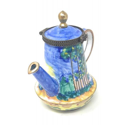  Kelvin Chen Monet Poplars Enameled Miniature Teapot with Hinged Lid, 3.75 Inches Long