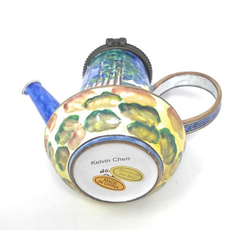  Kelvin Chen Monet Poplars Enameled Miniature Teapot with Hinged Lid, 3.75 Inches Long