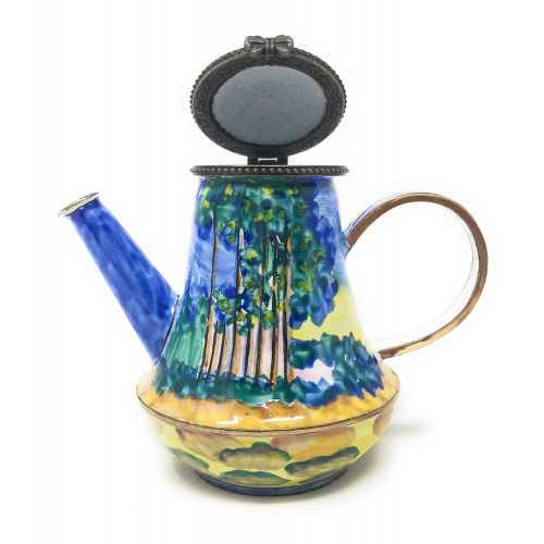  Kelvin Chen Monet Poplars Enameled Miniature Teapot with Hinged Lid, 3.75 Inches Long