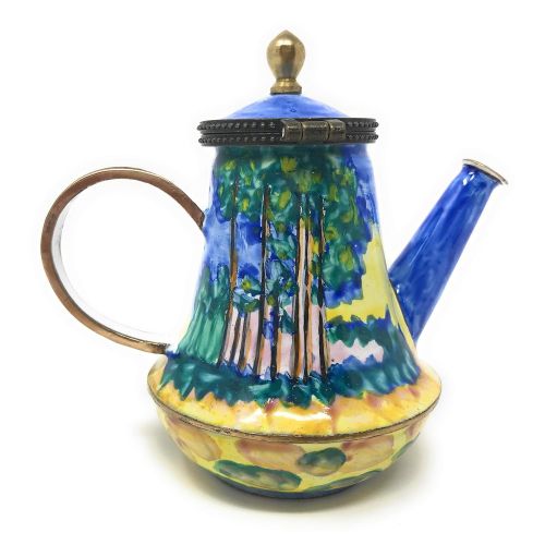  Kelvin Chen Monet Poplars Enameled Miniature Teapot with Hinged Lid, 3.75 Inches Long