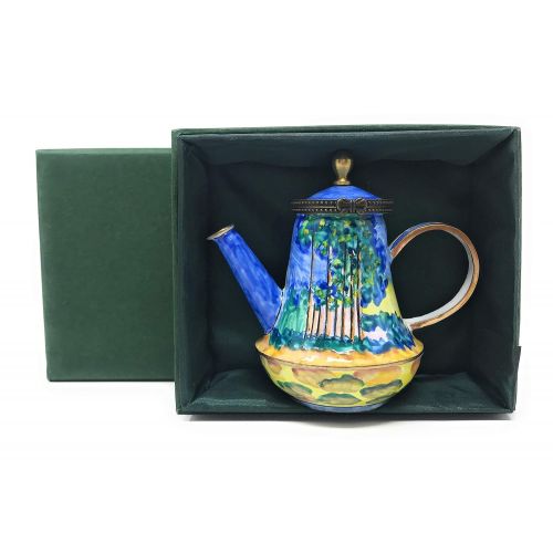  Kelvin Chen Monet Poplars Enameled Miniature Teapot with Hinged Lid, 3.75 Inches Long