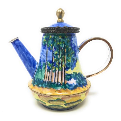  Kelvin Chen Monet Poplars Enameled Miniature Teapot with Hinged Lid, 3.75 Inches Long