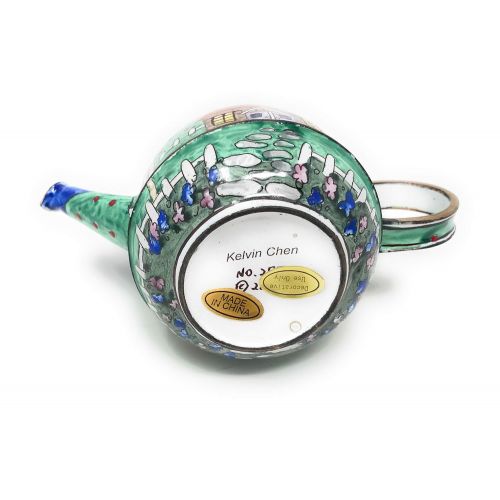  Kelvin Chen Vintage Schoolhouse Enameled Miniature Teapot with Hinged Lid, 4.25 Inches Long