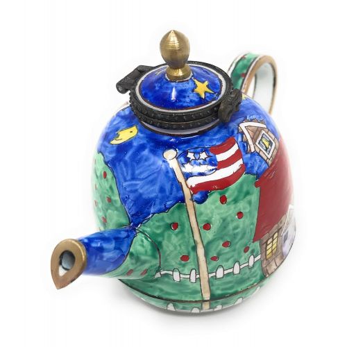  Kelvin Chen Vintage Schoolhouse Enameled Miniature Teapot with Hinged Lid, 4.25 Inches Long