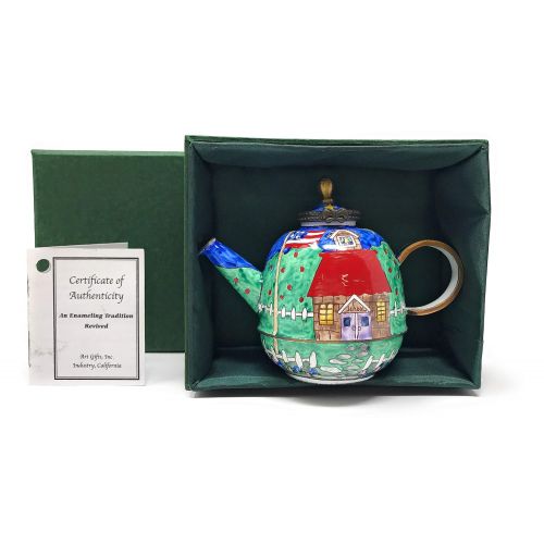  Kelvin Chen Vintage Schoolhouse Enameled Miniature Teapot with Hinged Lid, 4.25 Inches Long