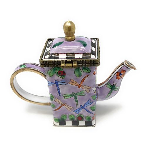  Kelvin Chen Dragonflies Enameled Miniature Hinged Lid Teapot, 3.5 Inches Tall