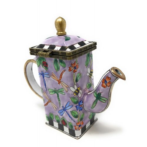 Kelvin Chen Dragonflies Enameled Miniature Hinged Lid Teapot, 3.5 Inches Tall