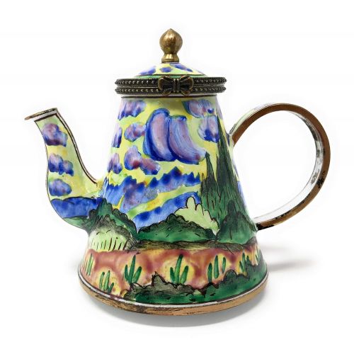  Kelvin Chen Van Gogh Wheat Field Enameled Miniature Teapot with Hinged Lid, 3.75 Inches Long