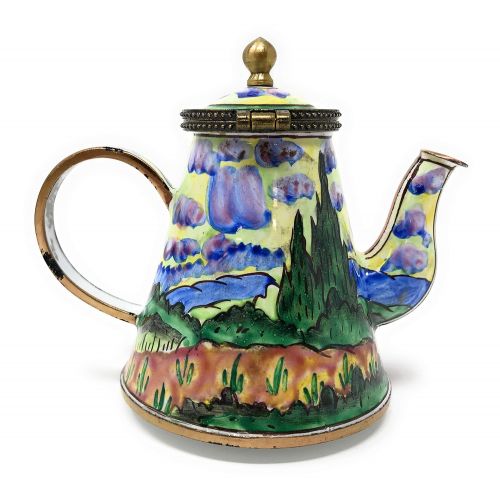  Kelvin Chen Van Gogh Wheat Field Enameled Miniature Teapot with Hinged Lid, 3.75 Inches Long