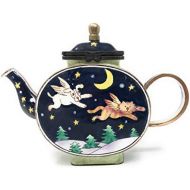 Kelvin Chen Dog and Cat Angels Enameled Miniature Teapot with Hinged Lid, 4.75 Inches Long