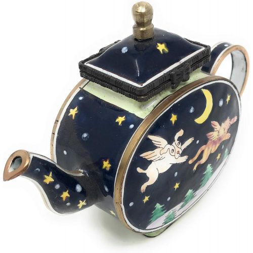  Kelvin Chen Dog and Cat Angels Enameled Miniature Teapot with Hinged Lid, 4.75 Inches Long