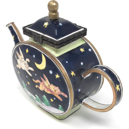  Kelvin Chen Dog and Cat Angels Enameled Miniature Teapot with Hinged Lid, 4.75 Inches Long