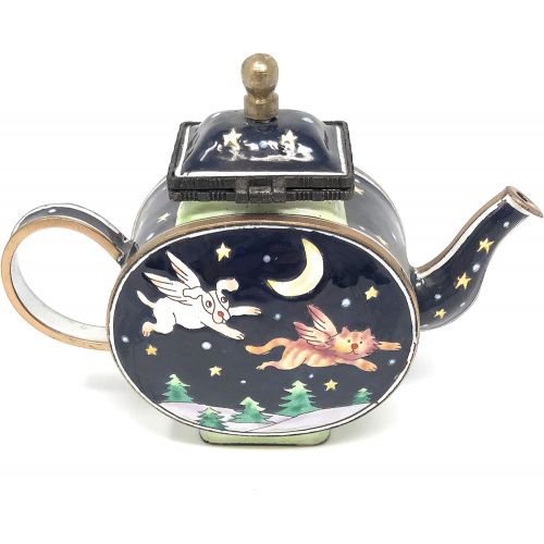  Kelvin Chen Dog and Cat Angels Enameled Miniature Teapot with Hinged Lid, 4.75 Inches Long