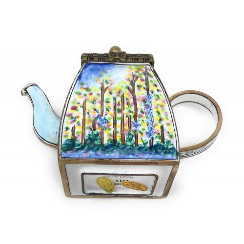  Kelvin Chen Monet Poplars Enameled Miniature Teapot with Hinged Lid, 4 Inches Long