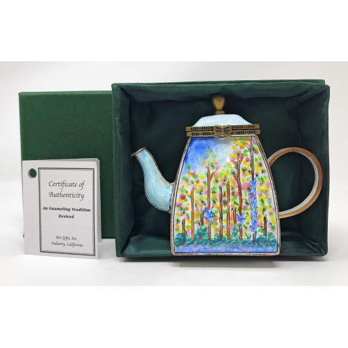  Kelvin Chen Monet Poplars Enameled Miniature Teapot with Hinged Lid, 4 Inches Long