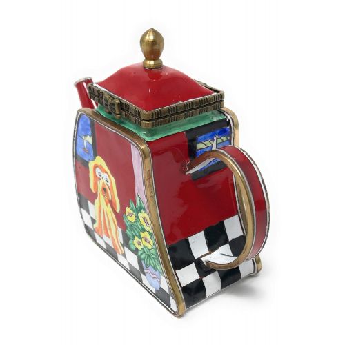  Kelvin Chen Puppy Dog Enameled Miniature Teapot with Hinged Lid, 4.25 Inches Long