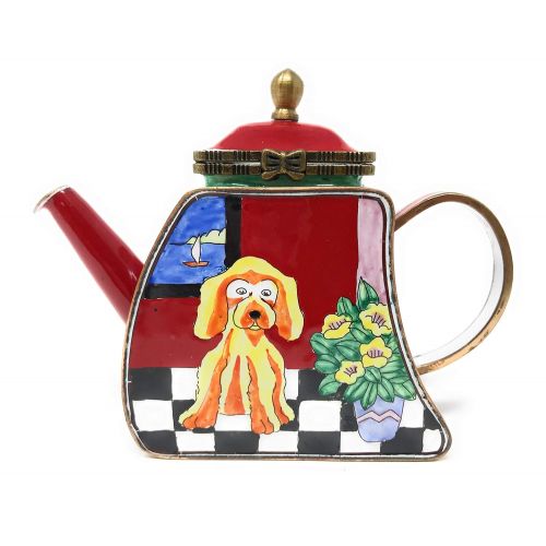  Kelvin Chen Puppy Dog Enameled Miniature Teapot with Hinged Lid, 4.25 Inches Long