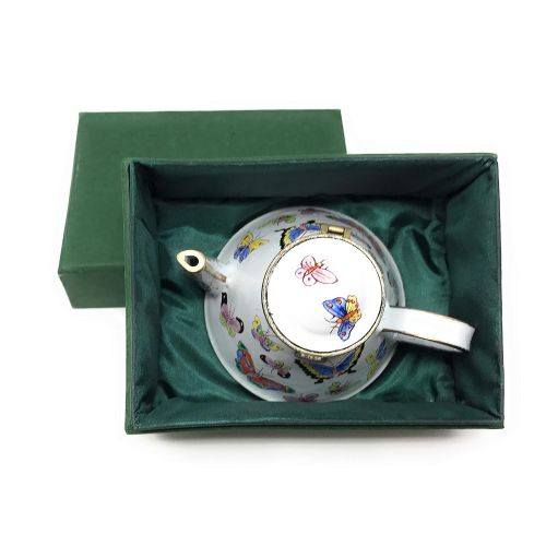  Kelvin Chen Colorful Butterflies Enameled Miniature Teapot with Hinged Lid, 4.25 Inches Long