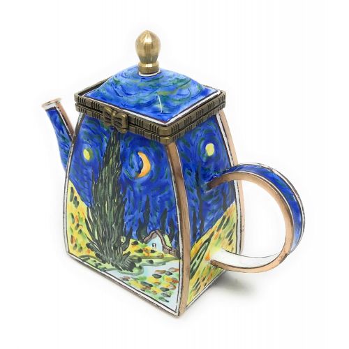  Kelvin Chen Van Gogh Starry Night Enameled Miniature Teapot with Hinged Lid, 4.25 Inches Long