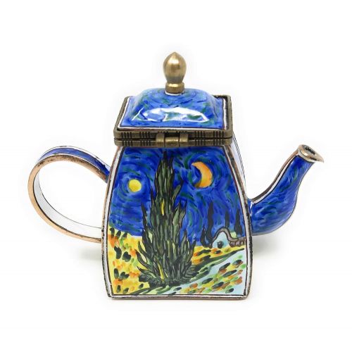  Kelvin Chen Van Gogh Starry Night Enameled Miniature Teapot with Hinged Lid, 4.25 Inches Long