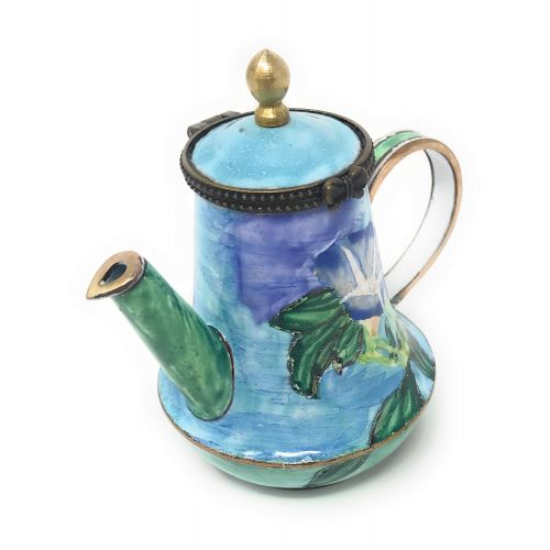  Kelvin Chen La Farges Morning Glory Enameled Miniature Teapot with Hinged Lid, 3.5 Inches Long