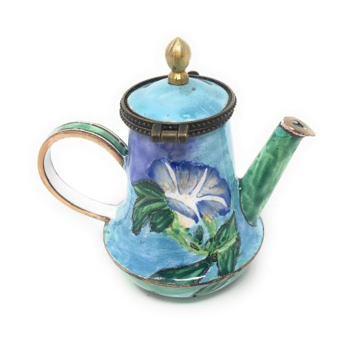  Kelvin Chen La Farges Morning Glory Enameled Miniature Teapot with Hinged Lid, 3.5 Inches Long