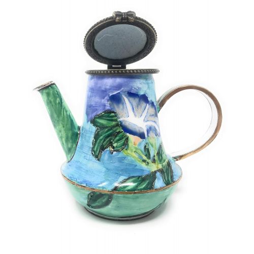  Kelvin Chen La Farges Morning Glory Enameled Miniature Teapot with Hinged Lid, 3.5 Inches Long