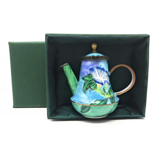  Kelvin Chen La Farges Morning Glory Enameled Miniature Teapot with Hinged Lid, 3.5 Inches Long