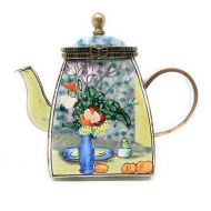 Kelvin Chen Cezannes The Blue Vase Enameled Miniature Teapot with Hinged Lid, 3.75 Inches Long