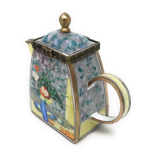  Kelvin Chen Cezannes The Blue Vase Enameled Miniature Teapot with Hinged Lid, 3.75 Inches Long