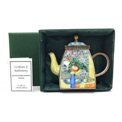  Kelvin Chen Cezannes The Blue Vase Enameled Miniature Teapot with Hinged Lid, 3.75 Inches Long