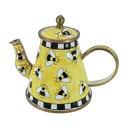  Kelvin Chen Miniature Teapot, Bumblebees, Enameled with Lift Off Lid