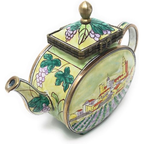  Kelvin Chen Vineyard Enameled Miniature Teapot with Hinged Lid, 4.25 Inches Long