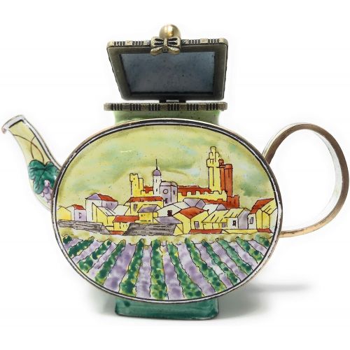  Kelvin Chen Vineyard Enameled Miniature Teapot with Hinged Lid, 4.25 Inches Long