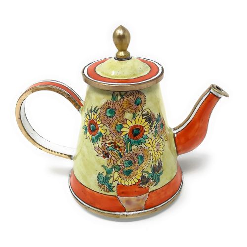  Kelvin Chen Van Gogh Sunflowers Enameled Miniature Teapot, 3.75 Inches Long